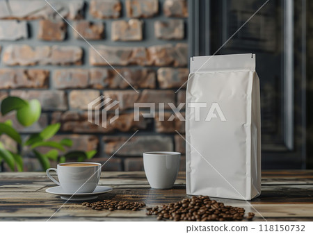 Enhance your coffee product's appeal with a blank bag template ideal for showcasing whole bean and ground coffee options. 118150732