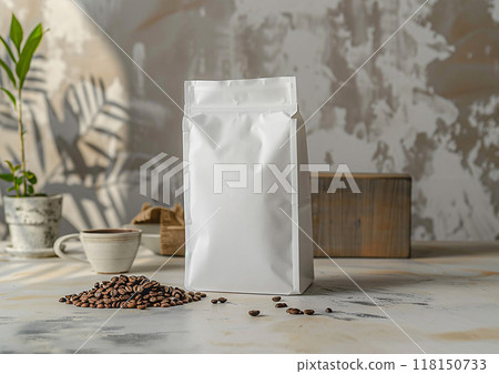 Enhance your coffee product's appeal with a blank bag template ideal for showcasing whole bean and ground coffee options. 118150733