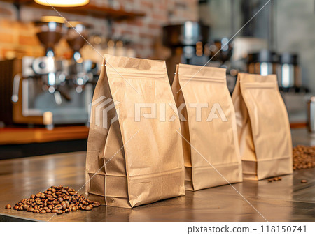 Elevate your coffee branding strategy with a blank bag template designed for whole bean and ground coffee packaging excellence. 118150741