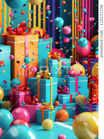 Eye-catching 3D render of Black Friday sale, featuring vibrant promotional materials and discounts 118151156