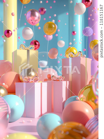 3D render of Black Friday scene, featuring dynamic sales campaign and festive promotional displays 118151167