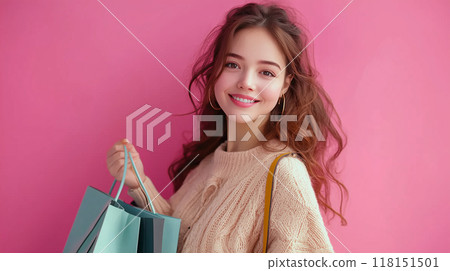 Smiling woman with shopping bag 118151501