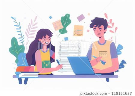 Financial management for couples, planning budget and expenses, flat vector illustration Financial management for couples, planning budget and expenses, flat vector illustration 118151687