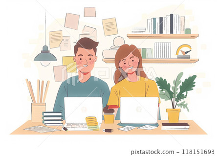 Family financial planning, couple managing income and expenses, flat vector illustration 118151693