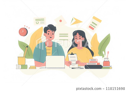 Financial planning and budgeting, couples managing personal finances, flat vector illustration 118151698