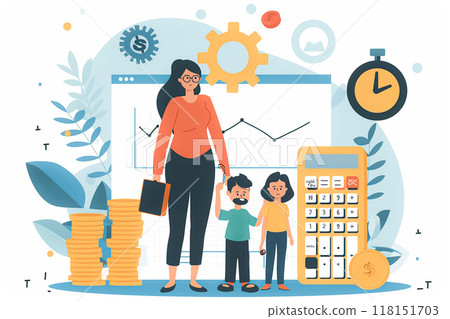 Family budget planning, personal finance management, flat vector illustration 118151703