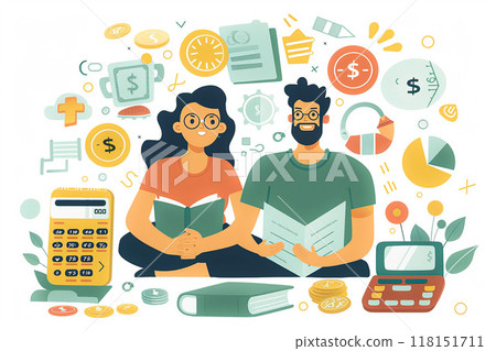 Financial planning for couples, managing income and expenses, flat vector illustration 118151711