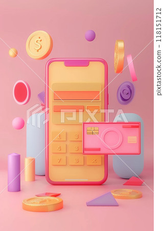 Online payment concept, smartphone app transaction, 3D animation illustration Online payment concept, smartphone app transaction, 3D animation illustration 118151712