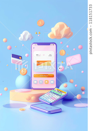 Online payment app, smartphone transaction design, 3D animation illustration 118151733