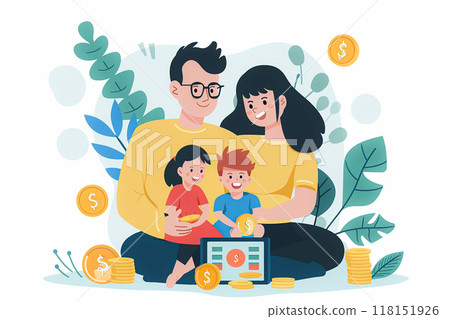Managing family budget, financial planning for couples, flat vector illustration 118151926