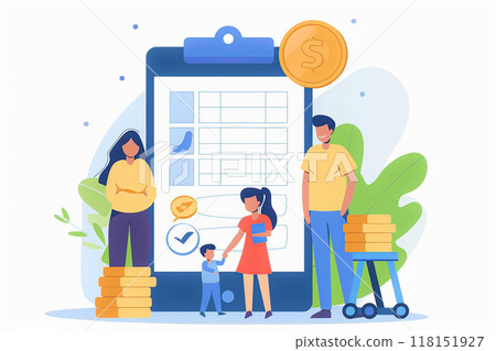 Managing family budget, financial planning for couples, flat vector illustration 118151927