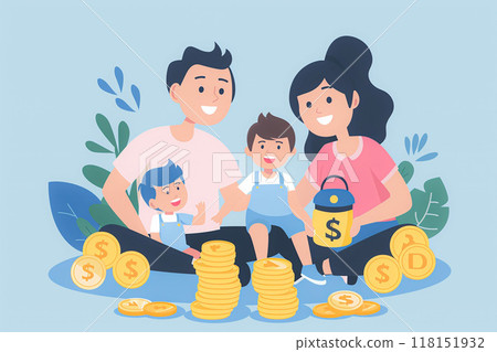 Financial planning and budgeting for families, flat vector illustration 118151932