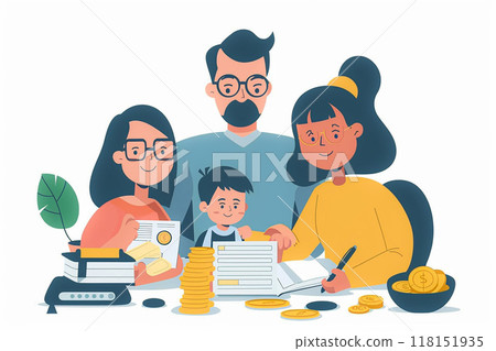 Family budget and financial planning, managing personal finances, flat vector illustration 118151935