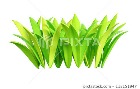 Green grass border 3d render illustration. Cartoon long tuft of greenery for summer, spring or Easter design. Field and grassland bunch. Frame from vegetation with sprout blade leaf. 118151947