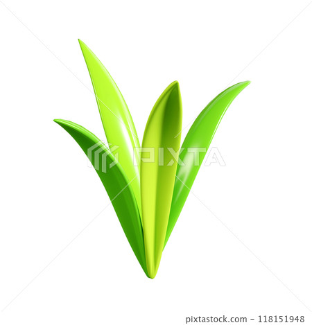 Green grass tuft 3d render illustration for spring and summer border or banner design. Cartoon field plant for Easter decoration. Garden and lawn greenery blade leaves. Outdoor vegetation. 118151948