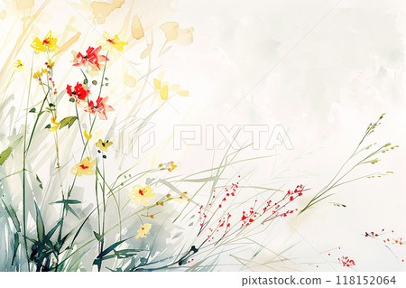 Wild flowers in Chinese brushstroke, artistic expression, white backdrop Wild flowers in Chinese brushstroke, artistic expression, white backdrop 118152064
