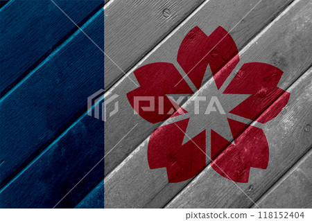 Flag of the city of Salem, capital of Oregon, USA, on a textured background. Conceptual collage 118152404