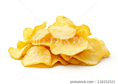 Pile of ordinary potato chips isolated on a white background Pile of ordinary potato chips isolated on a white background 118152521