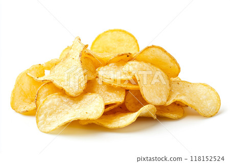 Pile of ordinary potato chips isolated on a white background  118152524