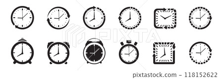 Set of Clock icon in trendy flat style isolated on background. Clock icon page symbol for your web site design Clock icon logo, app, UI. Clock icon Vector illustration 118152622