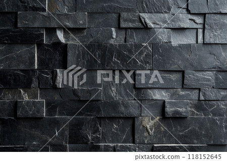 Dark gray slate wall cladding background, the texture of a natural stone panel for interior or exterior decoration. 118152645