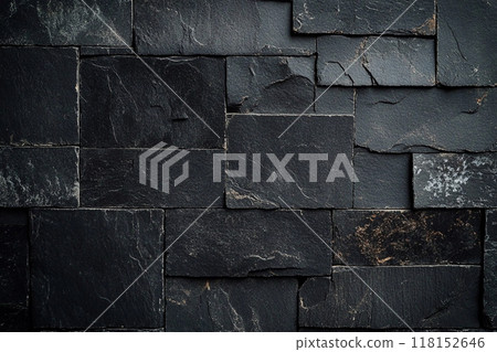 Dark gray slate wall cladding background, the texture of a natural stone panel for interior or exterior decoration. 118152646