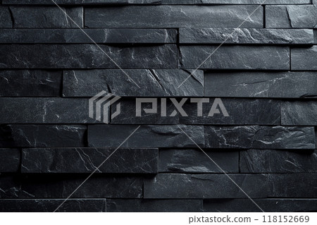 Dark gray slate wall cladding background, the texture of a natural stone panel for interior or exterior decoration. 118152669