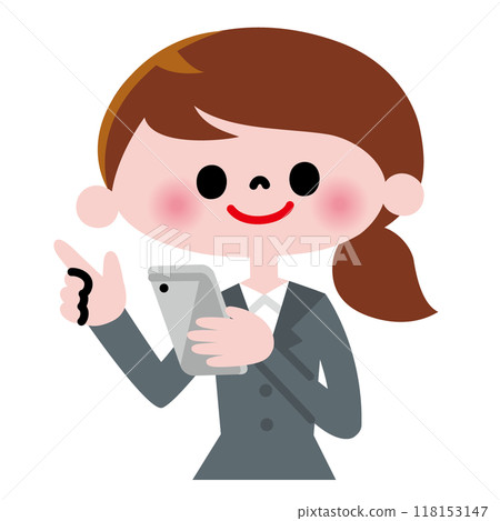 Woman in a suit operating a smartphone Woman in a suit operating a smartphone 118153147