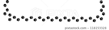 A path of paw prints of pets, dog or cat. Isolated illustration drawn with charcoal or chalk on white background. Vector illustration. 118153328