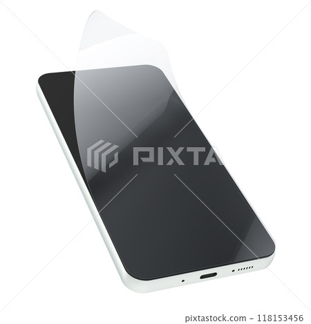 Smartphone with glass screen protector, 3D rendering 118153456