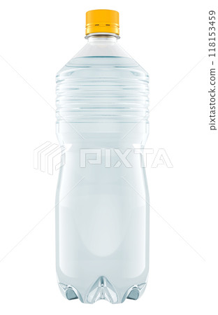 Transparent plastic bottle of pure clean water with yellow cap. 3D rendering 118153459