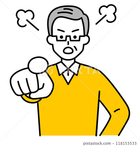 一位老人指著並生氣 一位老人指著並生氣 118153533