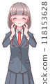 A smiling high school girl in a uniform with her hand on her cheek 118153628