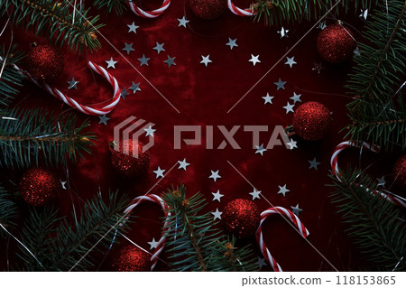 Abstract New Year and Christmas red velvet background with place for your text. 118153865