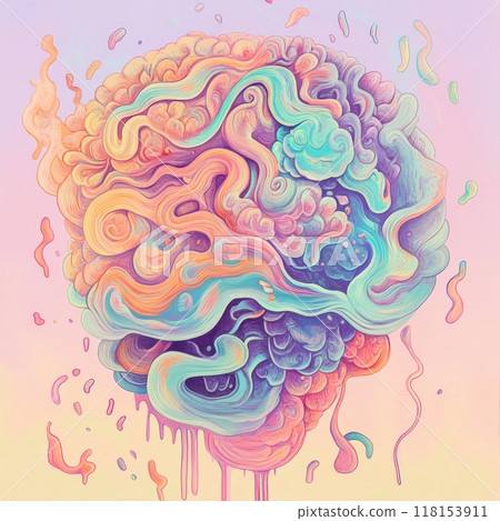 A mesmerizing brain depiction filled with swirling colors and intricate patterns 118153911