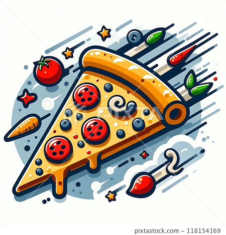 Pizza slice, cartoon flat style illustration, food, white background  118154169