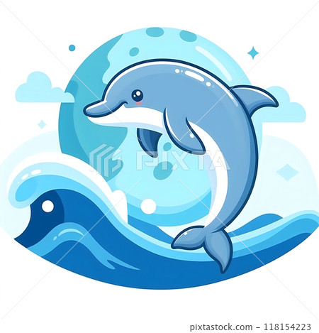 Cute happy dolphin cartoon flat style illustration., character, white background animal 118154223
