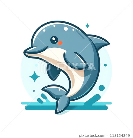 Cute happy dolphin cartoon flat style illustration., character, white background animal 118154249