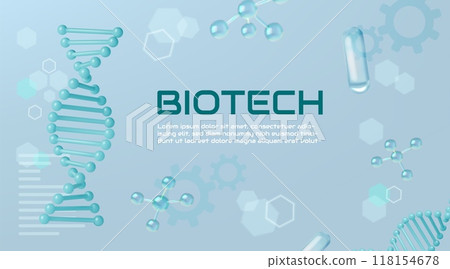 Science background. DNA molecules. Chemistry and biology research. Medical laboratory. Chromosome code 3D helix. Medicine or biotechnology. Genome mutation. Vector biotechnology banner 118154678