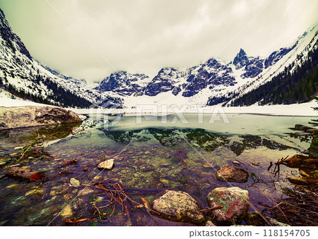 Frozen Lake Morskie Oko or Sea Eye Lake in Poland at Winter. 118154705