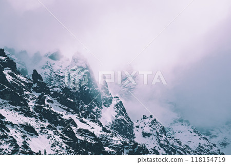 Mountain peaks near Morskie Oko Lake in Poland at Winter. Tatras range 118154719