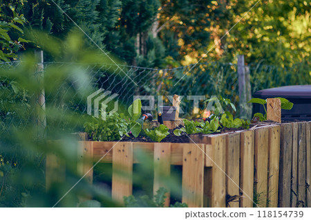 makeshift raised Bed in garden 118154739