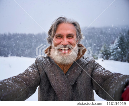 Winter Portrait of Happy Handsome Man Smiling... - Stock Illustration ...