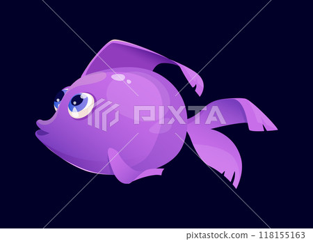 The image depicts a purple fish vector illustration underwater sea creature against a blue background The fish appears to be swimming and has a cartoonish appearance 118155163