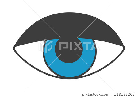 flat vector illustration icon of a simplistic eye illustration with a blue pupil and a grey upper section ideal for design use in minimalistic graphics and signs flat vector illustration icon of a simplistic eye illustration with a blue pupil and a grey upper section ideal for design use in minimalistic graphics and signs 118155203