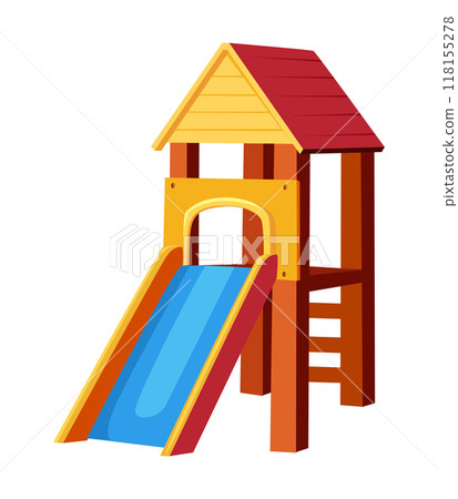 colorful playground structure featuring a blue slide flat vector illustration perfect for children's recreational themes and designs colorful playground structure featuring a blue slide flat vector illustration perfect for children's recreational themes and designs 118155278