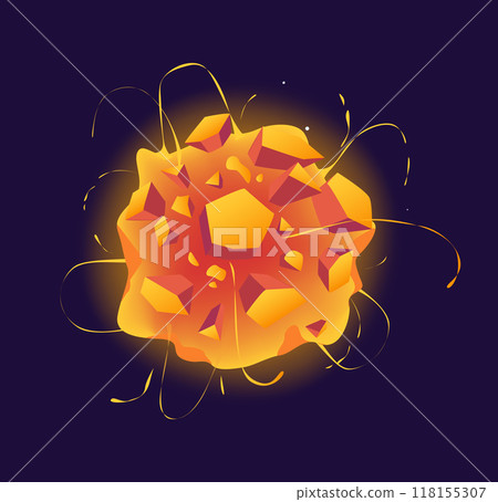 The vector image showcases a vibrant and strikingly colorful abstract design featuring multiple geometric shapes with a glowing effect flat vector illustration 118155307