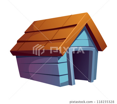 This image features a colorful small dog house flat vector illustration the dog house has a brown roof and blue facade ideal for pet related designs and projects This image features a colorful small dog house flat vector illustration the dog house has a brown roof and blue facade ideal for pet related designs and projects 118155328