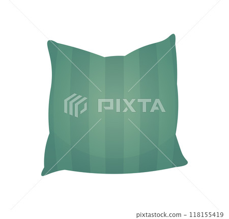 A green pillow with a striped pattern displayed on a white background flat vector illustration ideal for home decor and interior design purposes to complement various styles A green pillow with a striped pattern displayed on a white background flat vector illustration ideal for home decor and interior design purposes to complement various styles 118155419
