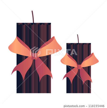 Two candles decorated with bows flat vector illustration isolated on white background perfect for any holiday or home decor illustration purposes Two candles decorated with bows flat vector illustration isolated on white background perfect for any holiday or home decor illustration purposes 118155446